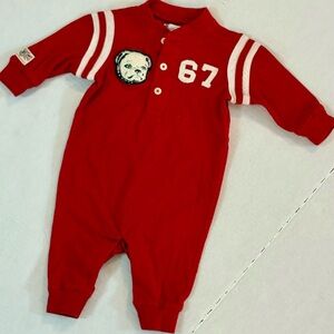 Ralph Lauren Baby Boy’s Red Bulldog 67 Varsity Style Romper 3M Long Sleeve